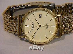 Rotary Elite Gold Watch 9ct Gents Bracelet Plated
