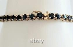 Round Sapphire Gemstones Tennis Bracelet Hallmarked Yellow Gold