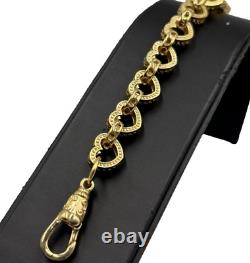 SOLID 9CT GOLD ON SILVER 7.5 INCH Heart Woman's BELCHER BRACELET Gift