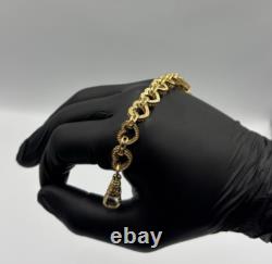 SOLID 9CT GOLD ON SILVER 7.5 INCH Heart Woman's BELCHER BRACELET Gift