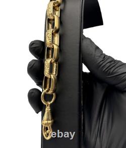 SOLID 9CT YELLOW GOLD ON SILVER 9 INCH GYPSY LINK MEN'S BELCHER BRACELET 13.4mm