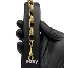 SOLID 9CT YELLOW GOLD ON SILVER 9 INCH GYPSY LINK MEN'S BELCHER BRACELET 13.4mm