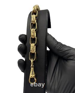 SOLID 9CT YELLOW GOLD ON SILVER 9 INCH GYPSY LINK MEN'S BELCHER BRACELET 13.4mm