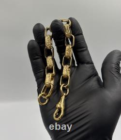 SOLID 9CT YELLOW GOLD ON SILVER 9 INCH GYPSY LINK MEN'S BELCHER BRACELET 13.4mm