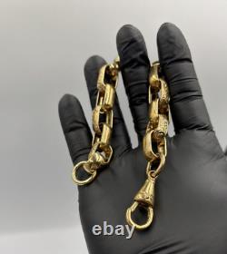 SOLID 9CT YELLOW GOLD ON SILVER 9 INCH GYPSY LINK MEN'S BELCHER BRACELET 13.4mm