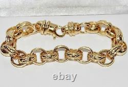 SOLID 9CT YELLOW GOLD & SILVER 9 inch MEN'S BELCHER BRACELET PATTERN & PLAIN