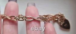 SOLID 9K 9CT GOLD HUGS AND KISSES BRACELET HEART PADLOCK HEAVY NOT SCRAP 9g +