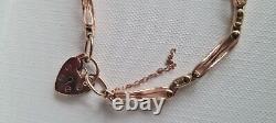 SOLID 9K 9CT GOLD HUGS AND KISSES BRACELET HEART PADLOCK HEAVY NOT SCRAP 9g +