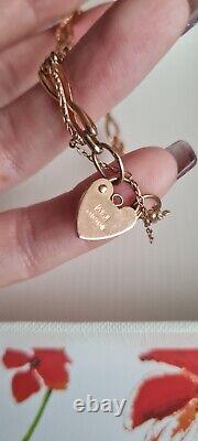 SOLID 9K 9CT GOLD HUGS AND KISSES BRACELET HEART PADLOCK HEAVY NOT SCRAP 9g +