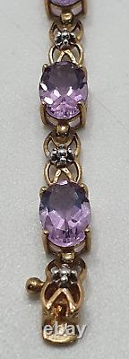 STUNNING 9ct Yellow Gold Amethyst Oval Ladies Bracelet 6.3g 7.5 MUST SEE VGC