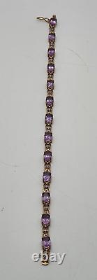 STUNNING 9ct Yellow Gold Amethyst Oval Ladies Bracelet 6.3g 7.5 MUST SEE VGC
