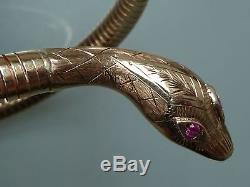 SUPERB 1960's 9CT GOLD SNAKE BANGLE BRACELET RUBY EYES 20.7GM SMITH & PEPPER