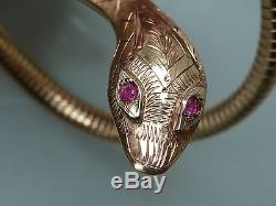 SUPERB 1960's 9CT GOLD SNAKE BANGLE BRACELET RUBY EYES 20.7GM SMITH & PEPPER