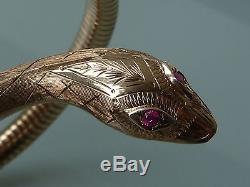 SUPERB 1960's 9CT GOLD SNAKE BANGLE BRACELET RUBY EYES 20.7GM SMITH & PEPPER