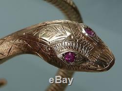 SUPERB 1960's 9CT GOLD SNAKE BANGLE BRACELET RUBY EYES 20.7GM SMITH & PEPPER