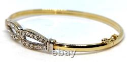 Simulated Diamond set 9 ct Carat Gold Hinged Bangle bracelet Luxury Gift for Her