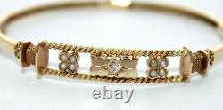 Small Edwardian Victorian seed pearl & diamond 9 ct yellow gold bangle bracelet