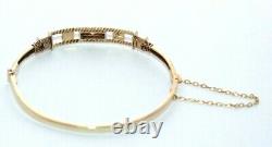 Small Edwardian Victorian seed pearl & diamond 9 ct yellow gold bangle bracelet