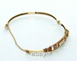 Small Edwardian Victorian seed pearl & diamond 9 ct yellow gold bangle bracelet