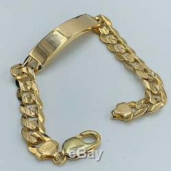 Solid 375 9ct Yellow Gold Flat Curb Link ID Bracelet 8 30.8g L29