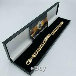 Solid 375 9ct Yellow Gold Flat Curb Link ID Bracelet 8 30.8g L29