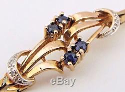 Solid 9ct 9Carat Yellow Gold Sapphire & Diamond Snake Style Linked Bracelet UK