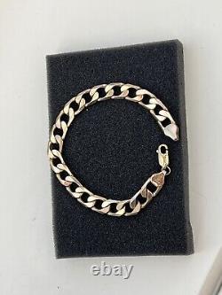 Solid 9ct 9 Carat Gold Curb Bracelet 9mm wide 21cm Long 24 Grams