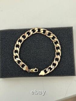 Solid 9ct 9 Carat Gold Curb Bracelet 9mm wide 21cm Long 24 Grams