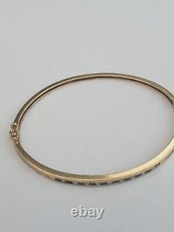 Solid 9ct Gold Bangle With Natural Diamond And Emerald