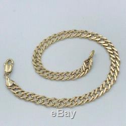 Solid 9ct Gold Double Curb 4mm Link 7 3/4 Bracelet #452