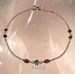 Solid 9ct Gold Fine Bracelet Natural Multi Gemstone