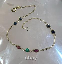 Solid 9ct Gold Fine Bracelet Natural Multi Gemstone