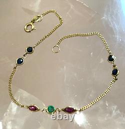 Solid 9ct Gold Fine Bracelet Natural Multi Gemstone