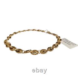 Solid 9ct Gold Hand Crafted Italian Puffed Mariner Link Bracelet 7.5 Inches
