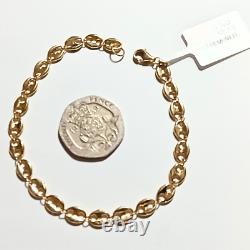 Solid 9ct Gold Hand Crafted Italian Puffed Mariner Link Bracelet 7.5 Inches