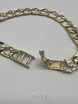 Solid 9ct Gold Men's Bracelet 9mm Curb Link With Grain Edges & FULL UK Hallmark