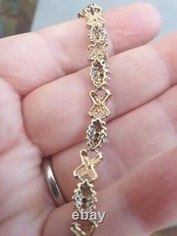 Solid 9ct Gold Natural Diamond And Sapphire Tennis Bracelet 7.5 Hallmarked