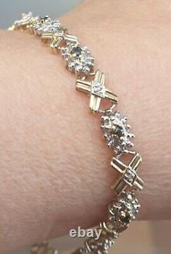 Solid 9ct Gold Natural Diamond And Sapphire Tennis Bracelet 7.5 Hallmarked