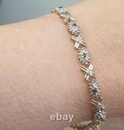 Solid 9ct Gold Natural Diamond And Sapphire Tennis Bracelet 7.5 Hallmarked