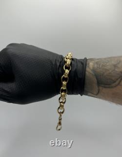 Solid 9ct Gold On Silver 9 Inch Heavy Men's Belcher Bracelet