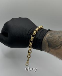 Solid 9ct Gold On Silver 9 Inch Heavy Men's Belcher Bracelet