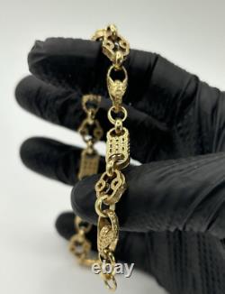 Solid 9ct Gold On Silver 9 Inch Stars An Bars, Men's Belcher Bracelet Uk Made