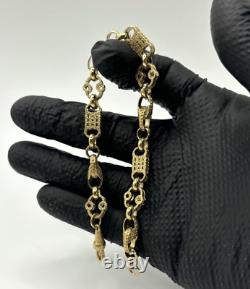 Solid 9ct Gold On Silver 9 Inch Stars An Bars, Men's Belcher Bracelet Uk Made
