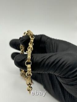 Solid 9ct Gold On Silver 9 Inch Stars An Bars, Men's Belcher Bracelet Uk Made