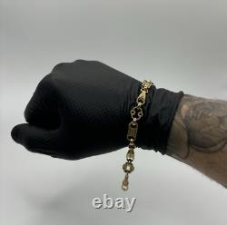 Solid 9ct Gold On Silver 9 Inch Stars An Bars, Men's Belcher Bracelet Uk Made