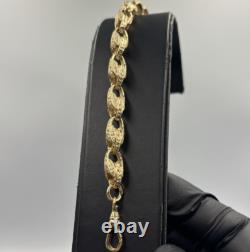 Solid 9ct Gold On Silver 9 Inch Tulip Link Belcher Bracelet 8.3mm