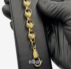 Solid 9ct Gold On Silver 9 Inch Tulip Link Belcher Bracelet 9.6mm
