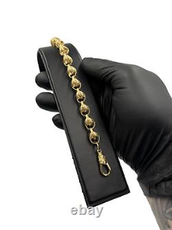 Solid 9ct Gold On Silver 9 Inch Tulip Link Belcher Bracelet 9.6mm
