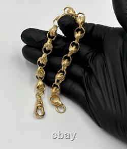 Solid 9ct Gold On Silver 9 Inch Tulip Link Belcher Bracelet 9.6mm