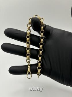 Solid 9ct Gold on Silver 9 INCH Belcher Bracelet Hexagon Patterned